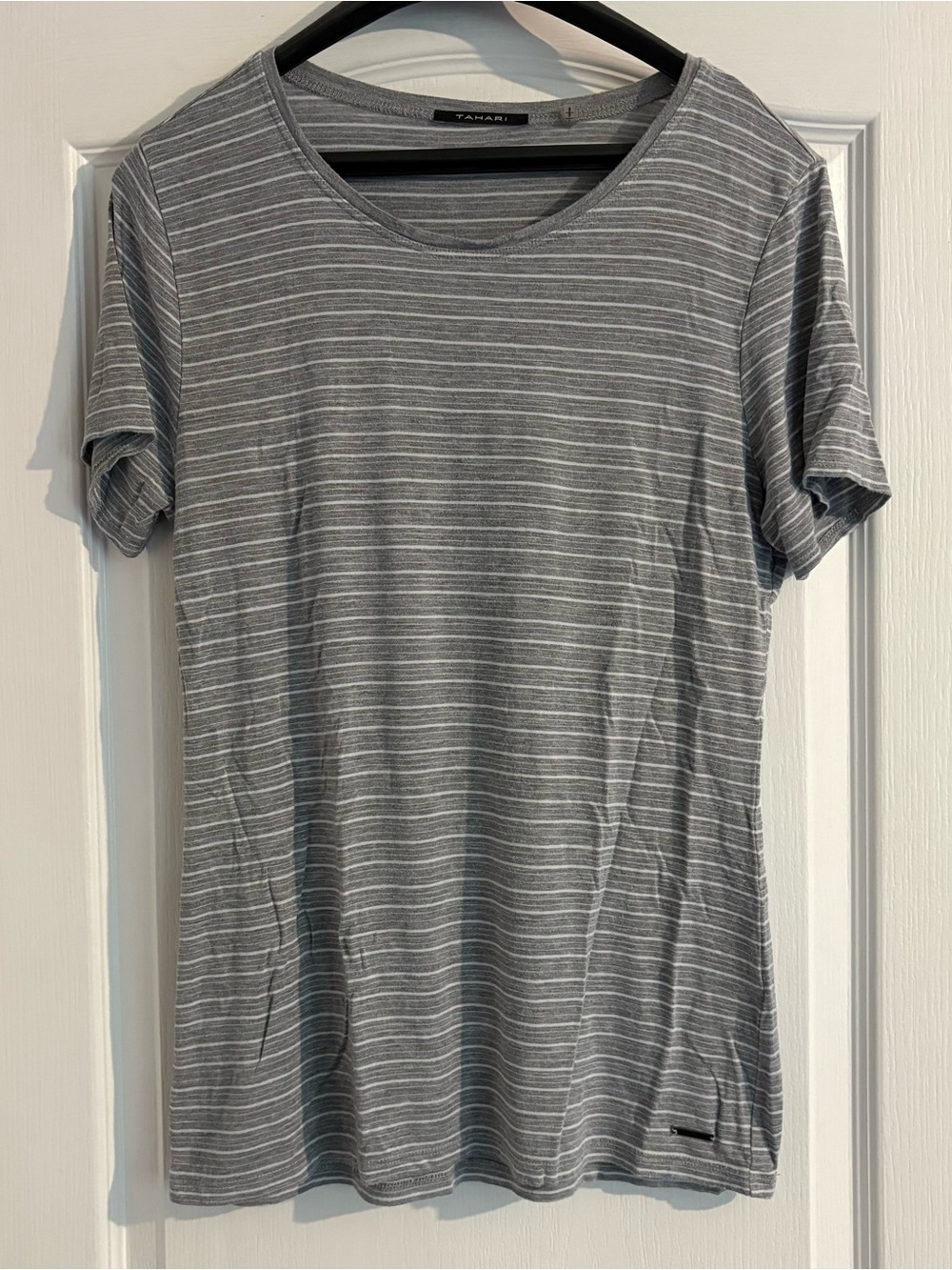 Tahari Gray & White Striped Short-Sleeve Tee